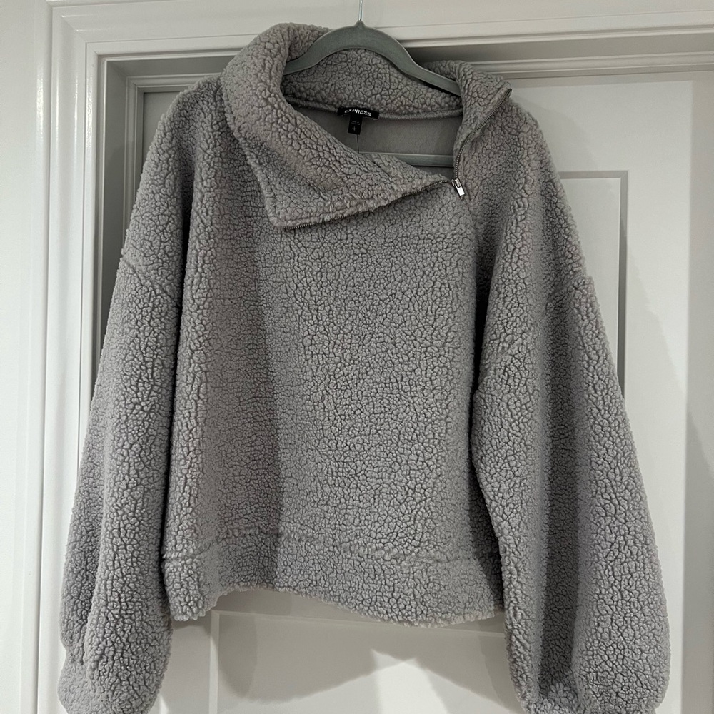 Express Gray Cowl Neck Sweater Plush Cozy Fit